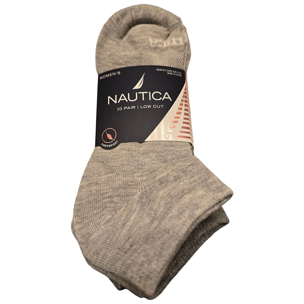 Nautica 10 Pack Low Cut Black, White, Gray & Light Gray Socks Women's 4-10